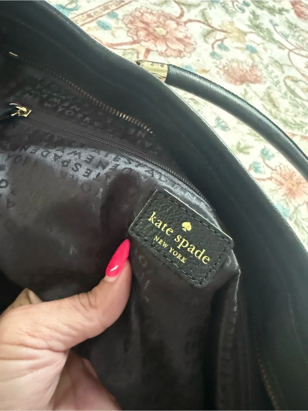 kate spade Black Tote with Leopard Pocket and Burgundy Tassel